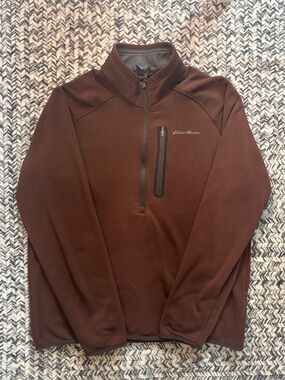 NWOT Men’s Large Eddie Bauer Dark Brown Half-Zip Pullover with Chest Zip Pocket